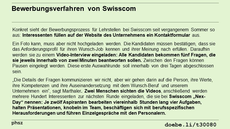 Bewerbungsverfahren von Swisscom