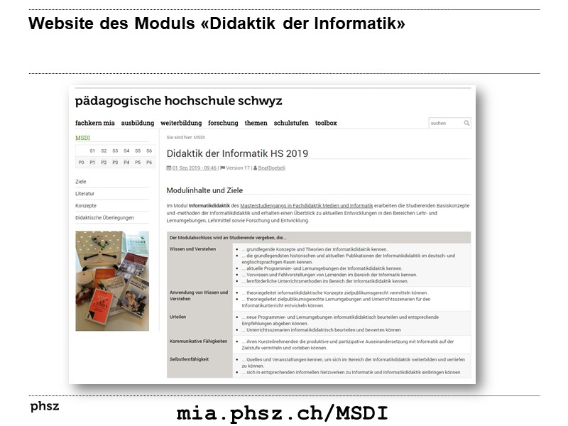 Website des Moduls «Didaktik der Informatik»