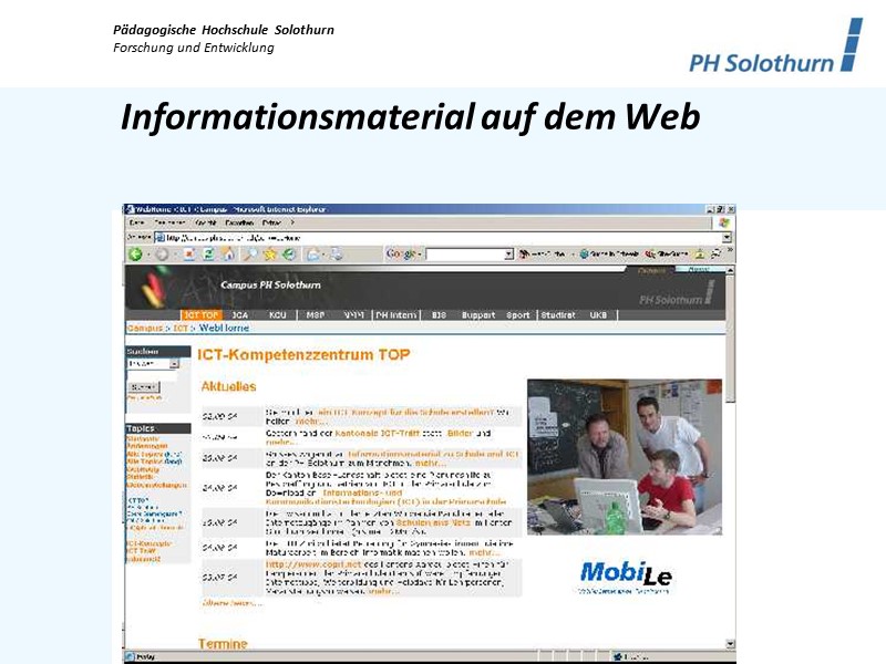 Informationsmaterial auf dem Web