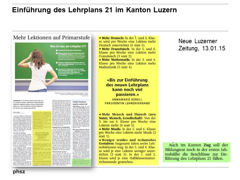 Luzerner Zeitung zur Einführung des Lehrplans 21 im Kanton Luzern