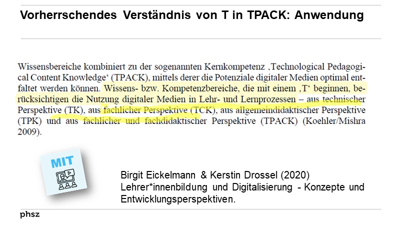 Vorherrschendes Verständnis von T in TPACK: Anwendung