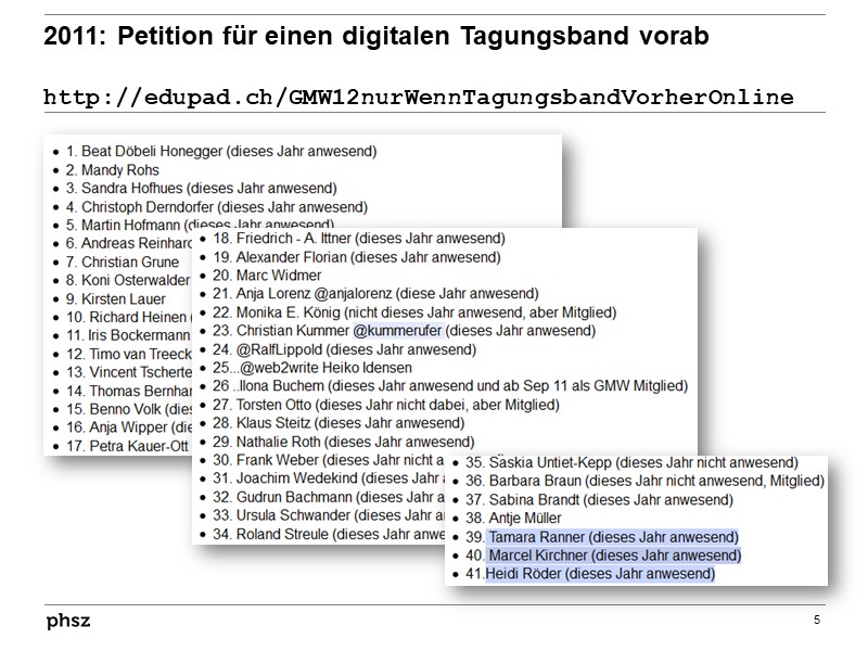 2011: Petition für eine digitalen Tagungsband vorab