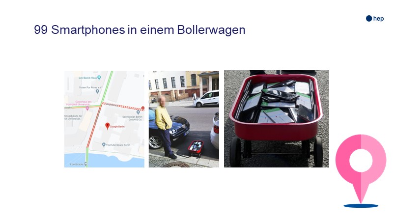 99 Smartphones in einem Bollerwagen