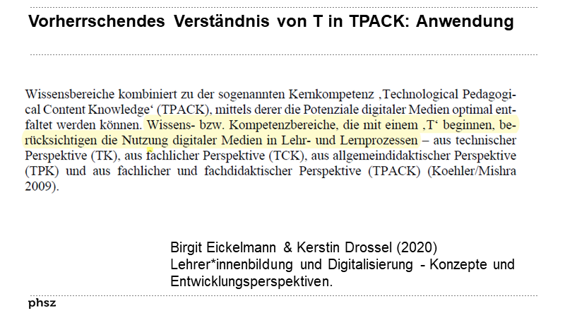 Vorherrschendes Verständnis von T in TPACK: Anwendung